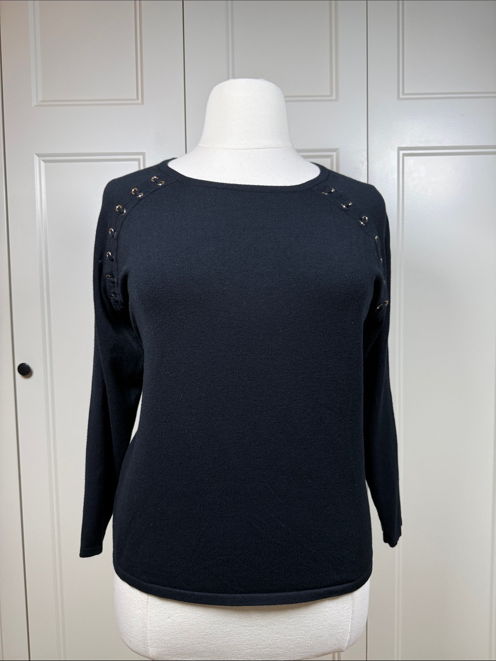 INC International Concepts Black Long-Sleeve Eyelet Detail Sweater Size 1X